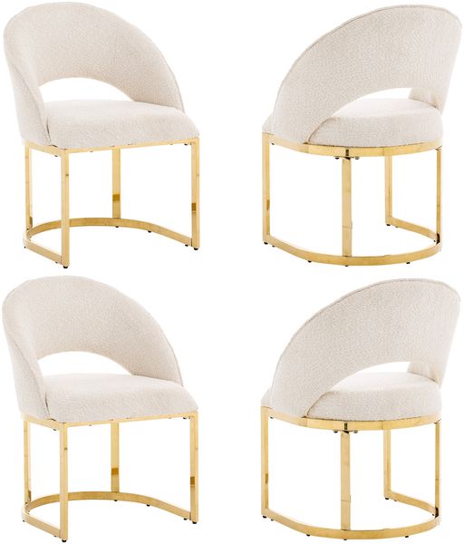 Merax Esszimmerstühle, (Set, 4 St), 4er Set Polsterstühle bequem und atmungsaktiv, geeignet für Restaurants, Wohnzimmer, Cafés, goldfarben galvanisierte Stuhlbeine, Bouclé, Beige + Gold