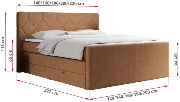 Boxspringbett KING EIGAR, mit einer Doppelmatratze, einem genähten Kopfteil - 160x200 - Orange Stoff - H4 Bild 5