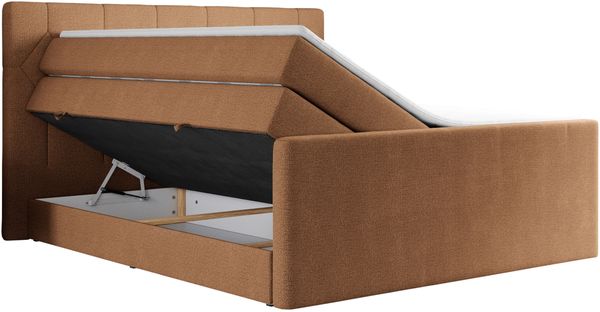 Boxspringbett KING EIGAR, mit einer Doppelmatratze, einem genähten Kopfteil - 160x200 - Orange Stoff - H4 Bild 4