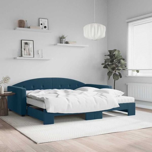 vidaXL Tagesbett Ausziehbar mit Matratzen Blau 100x200 cm Samt 3197331
