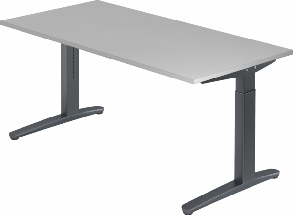 bümö manuell höhenverstellbarer Schreibtisch 160x80 in weiß, Gestell in graphit - PC Tisch höhenverstellbar & groß, höhenverstellbarer Tisch Büro, großer Computertisch verstellbar, X16-5-GG