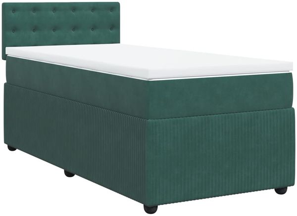 vidaXL Boxspringbett mit Matratze und LED-Beleuchtung, Samt dunkelgrün, 80x200 cm Bild 3