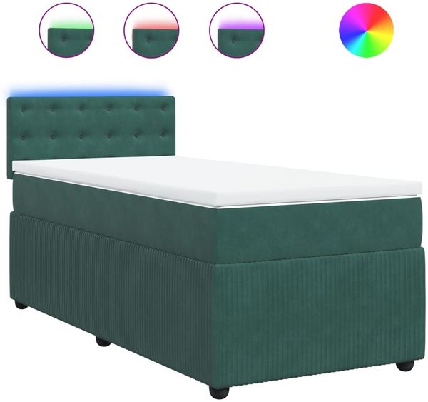 vidaXL Boxspringbett mit Matratze und LED-Beleuchtung, Samt dunkelgrün, 80x200 cm Bild 2