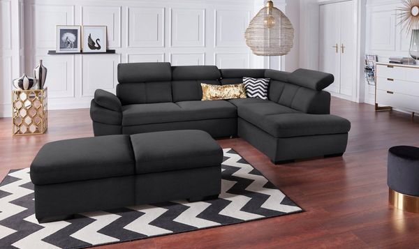 exxpo - sofa fashion Ecksofa Salerno, klassisch modernes Funktionssofa, hoher Sitzkomfort, L-Form, inkl. Kopf- und Armteilverstellung, wahlweise mit Bettfunktion