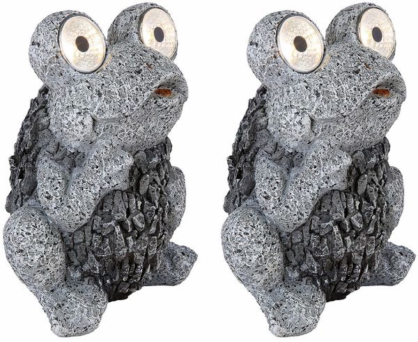 2er Set LED Solarleuchte, Frosch, grau, Höhe 21 cm