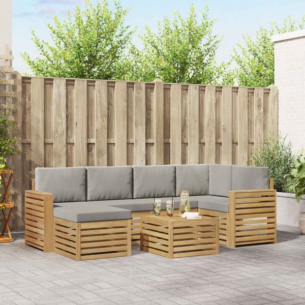 vidaXL Outdoor-Sofagarnitur 7 pcs Weiß und Hellgrau Polyester 3392161