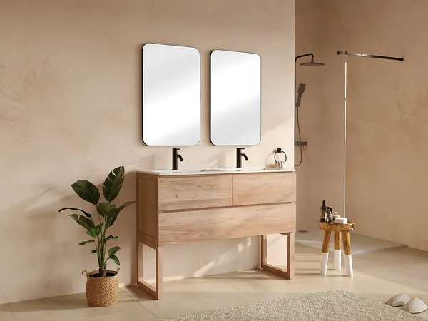 Vente-unique - TARELO Waschbeckenmöbel Holz, Platte Beige - B 45 cm x H 88 cm x L 120 cm