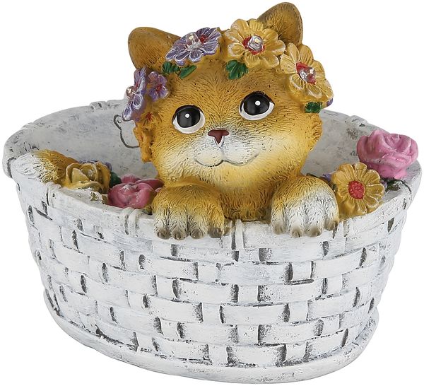 Verspielte LED Deko Solarleuchte Katze und Blumen im Korb, Höhe 15cm Bild 5