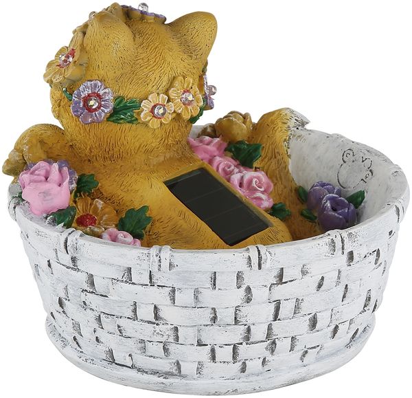 Verspielte LED Deko Solarleuchte Katze und Blumen im Korb, Höhe 15cm Bild 6