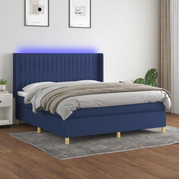 vidaXL Boxspringbett mit Matratze & LED Blau 180x200 cm Stoff 3139059