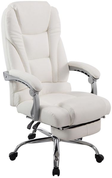 Bürostuhl MIAMI - 118x68x64, Weiß Kunstleder Metall in Chromoptik Gestell ergonomische Bürostühle Homeoffice Stuhl mit Rollen