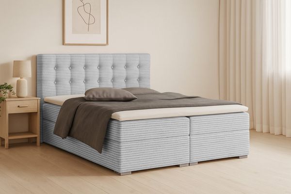 Deine Möbel 24 Boxspringbett CYNTHIA Boxbett Polsterbett Matratzen H3 oder H4 (Set, 3-St, Cord Cord-Samt 140x200 160x200 180x200 200x200), inkl. Bettkasten Topper Matratzen H3 H4