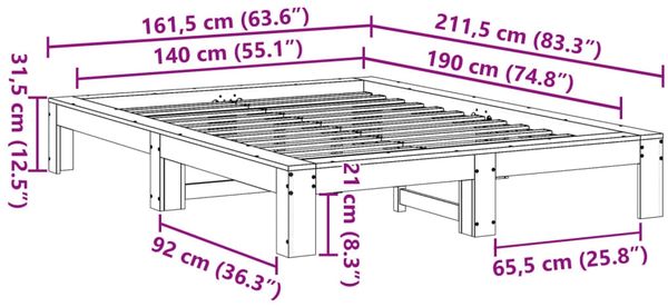vidaXL Massivholzbett ohne Matratze Weiß 140x190 cm Kiefernholz 3308745 Bild 8