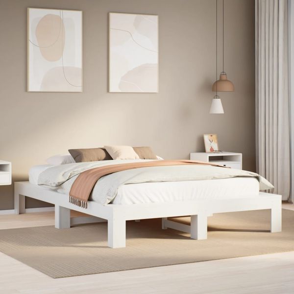 vidaXL Massivholzbett ohne Matratze Weiß 140x190 cm Kiefernholz 3308745