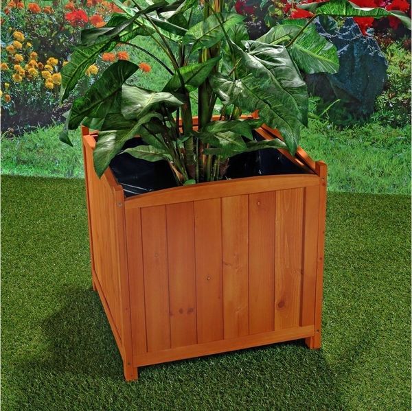 Melko Pflanzkübel Blumenkasten Pflanztrog Blumentopf aus Holz in Braun 50cm Eckig (Stück, 1 St, Pflanzkübel), Einzigartige Maserung