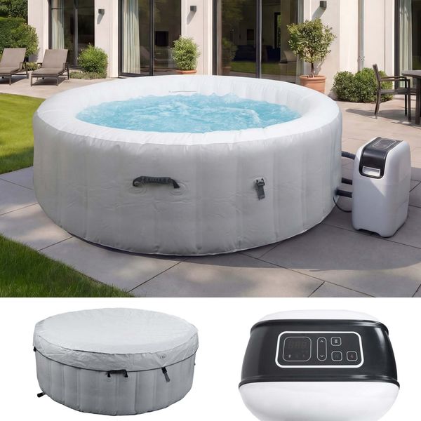 Whirlpool HWC-N97, 4 Personen, In-/Outdoor heizbar aufblasbar Pumpe PVC laminiert, rund Ø 180cm ~ grau-weiß