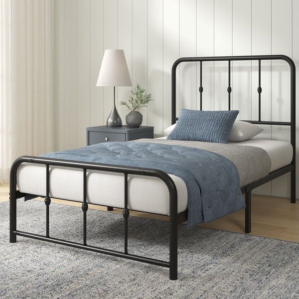 ZINUS Bettgestell Florence, Bett mit Kopf- und Fussteil, (90x200cm & 140x200cm) (Schwarz, 90x200cm), Inklusive Lattenrost, Hohe Stabilität, Leichter Aufbau