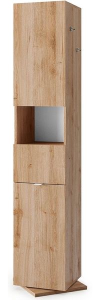 welltime Hochschrank Hamburg Höhe 185 cm, Breite 35/37 cm, Badschrank drehbar, 2 Türen, 1 Schubkasten, 1 offenes Fach, mit Spiegel, Metallhaken, Metallgriff