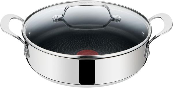 Tefal Jamie Oliver Servierpfanne mit Deckel 25 cm, Induktionsgeeignet, Edelstahl Bratpfanne, Antihaftbeschichtet, Hochwertige Pfanne für alle Herdarten, Backofenfest, Genieteter Griff, Titanbeschichtung E30