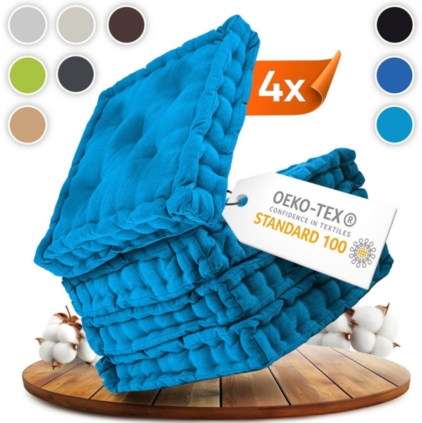 Gräfenstayn Sitzkissen 4er Set 40x40 cm mit 8 cm Polsterung aus 100 % Baumwolle -, robustes Sitzkissen für Indoor & Outdoor, bequemes Bodenkissen
