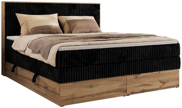 MKS MÖBEL Boxspringbett WOOD CLASSIC KING (Packung, Set, Topper T25/Visco, hohe Kopfteil, Multipocket-Matratze), Polsterbett, zwei Bettkästen, Möbelplattenelementen