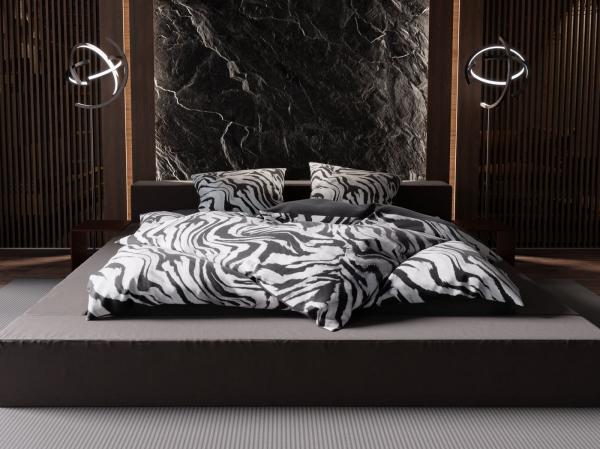 Moderne Mako Satin Wende Bettwäsche Zebra Muster schwarz weiß 135x200 + 80x80
