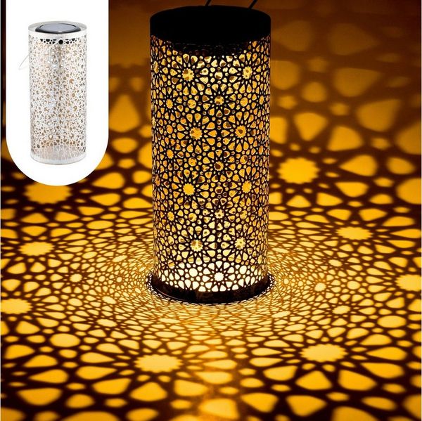 Marrakesch Orient & Mediterran Interior LED Solarleuchte Orientalische Solarlaterne Laterne Lampe Deko Balkon Garten Noum Weiss, LED fest integriert, Handarbeit