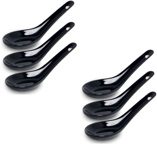 WestCraft Suppenlöffel White and black Series ASIATICA, Porzellan-Löffel-Set Asien / Ramen, 13 cm - Reis-Löffel - Suppen-Löffel, Servier-Löffel - Spoon-Set