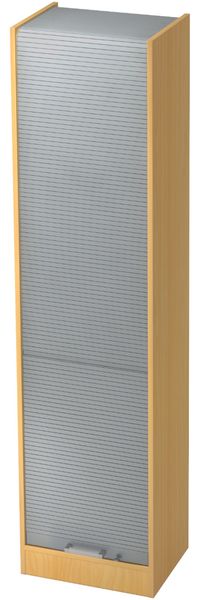 bümö Rollladenschrank in Buche/Silber mit Chromgriff - Vertikal Jalousieschrank 50 cm breit, Aktenschrank abschließbar, Büroschrank für Ordner & Co, SET50-6-S-CE