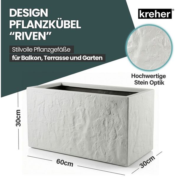 Kreher Blumenkasten 'Riven' aus Kunststoff - Stein Optik - 60x30x30 cm (Farbe wählbar) (2 St)