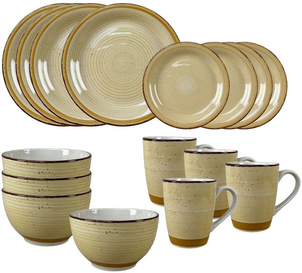NTK-Collection Frühstücks-Geschirrset Geschirrset 16-teilig beige Antonia (16-tlg), 4 Personen, Keramik, Tafelservice Frühstücksset