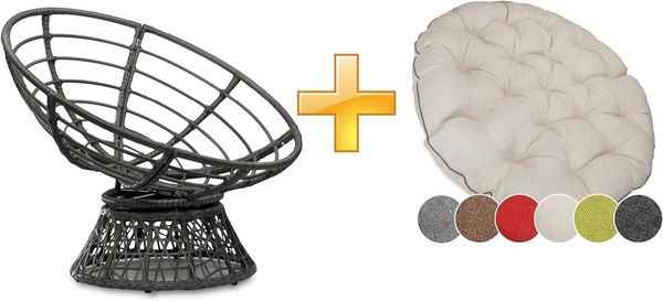 sunnypillow Rattanstuhl Papasansessel, Rattansessel mit Kissen rund Durchmesser 120 cm, Ecru