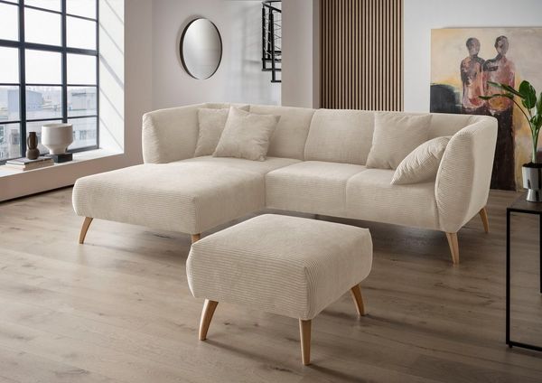 INOSIGN Ecksofa Colori Polstermöbel mit zeitlos eleganter Rückenführung. L-Form, Holzfußfarbe wählbar, inkl. 4x Zierkissen