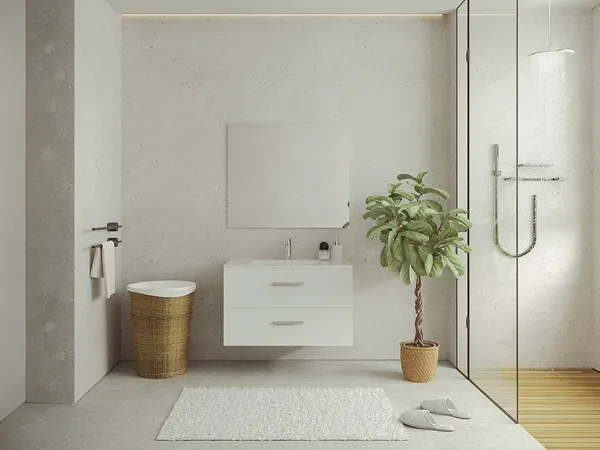 Vente-unique - KAYLA Waschbeckenmöbel Holz, PlatteKeramik Weiß - B 45 cm x H 47 cm x L 80 cm