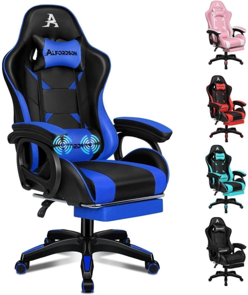 Bürostuhl ALFORDSON Massage-Lendenkissen ergonomisch höhenverstellbar Blau