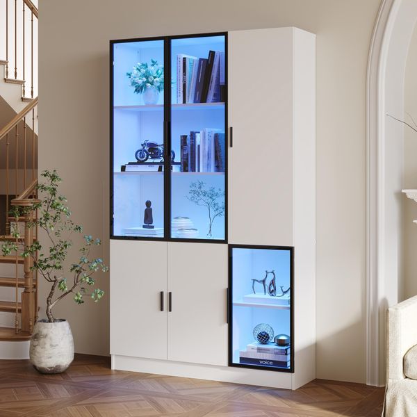 Ball & Cast Glasvitrine mit Beleuchtung & Einlegeböden - Standvitrine für Sammlungen, Wohnzimmer, Schlafzimmer & Büro, Weiß