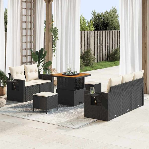 vidaXL Gartensofa-set mit Kissen 10 pcs Schwarz und Creme Poly-Rattan 3363635