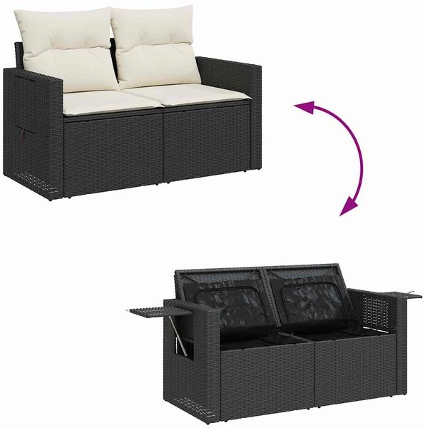 vidaXL Gartensofa-set mit Kissen 10 pcs Schwarz und Creme Poly-Rattan 3363635 Bild 11