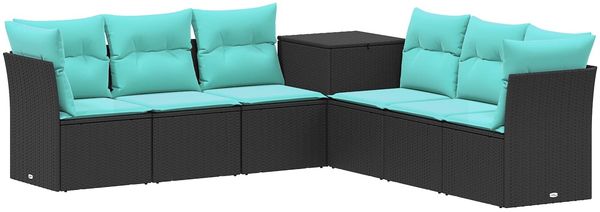 vidaXL Sofa Set 7 pcs Schwarz und Blau Polyrattan und Stahl 3448756