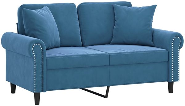 vidaXL 2-Sitzer-Sofa mit Zierkissen Blau 120 cm Samt 3200944 Bild 3