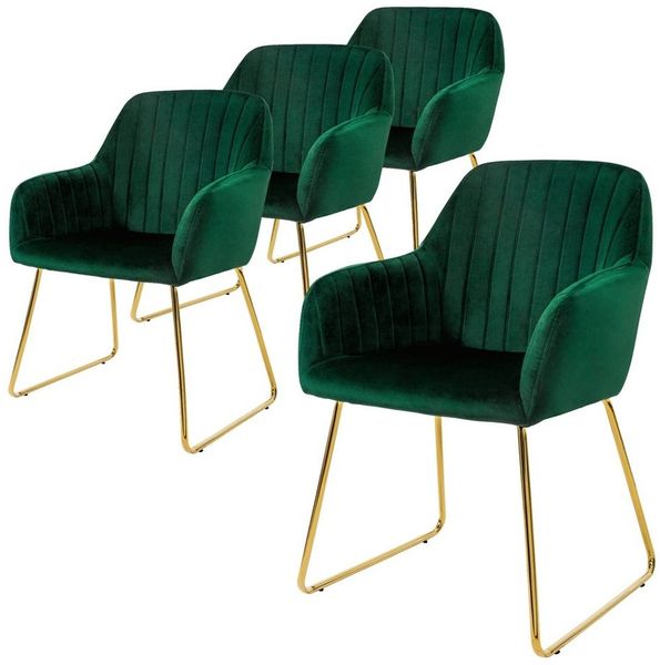 ML-DESIGN Stuhl Esszimmerstuhl mit Rücken- und Armlehnen, Samtbezug, ergonomisch (4 St), Wohnzimmerstuhl Grün, goldenes Metallgestell Küchenstuhl Sessel