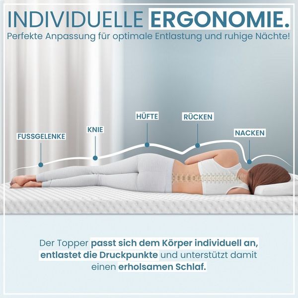 Gentle North, Topper Matratzentopper 7cm hoch H2/H3 - mit Gel-Memory- und Komfortschicht, 7 cm hoch, schadstoffgeprüft für Stoffe, Fäden, Reißverschlüsse, Schaum etc.