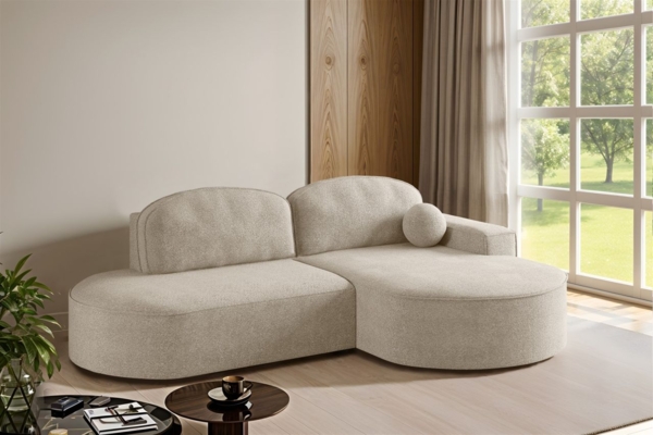 Ecksofa Schlafsofa Sofa GIRONA Stoff Arena Beige Ottomane Rechts