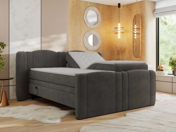 Elektrisch Boxspringbett Multipocket-Matratzen, elektrisch verstellbar, Polsterbett mit Bettkästen - FORTINA - 160 x 200 cm - Dunkelgrau Velvet - H3 Bild 4