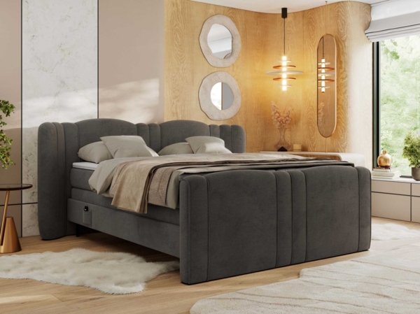 Elektrisch Boxspringbett Multipocket-Matratzen, elektrisch verstellbar, Polsterbett mit Bettkästen - FORTINA - 160 x 200 cm - Dunkelgrau Velvet - H3 Bild 3