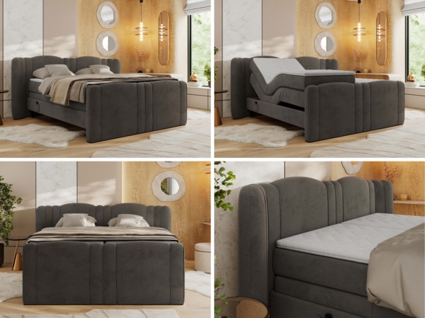 Elektrisch Boxspringbett Multipocket-Matratzen, elektrisch verstellbar, Polsterbett mit Bettkästen - FORTINA - 160 x 200 cm - Dunkelgrau Velvet - H3 Bild 2