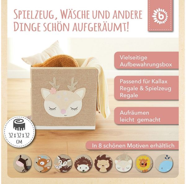 BIECO Spielzeugtruhe Aufbewahrungsbox Kinder Reh 36L faltbar 33x33 Kallax Boxen Spielzeug
