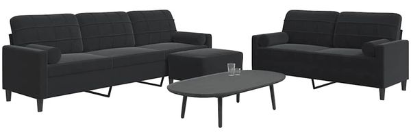 vidaXL 3-tlg. Sofagarnitur mit Kissen und Nackenrollen Schwarz Samt 3278506