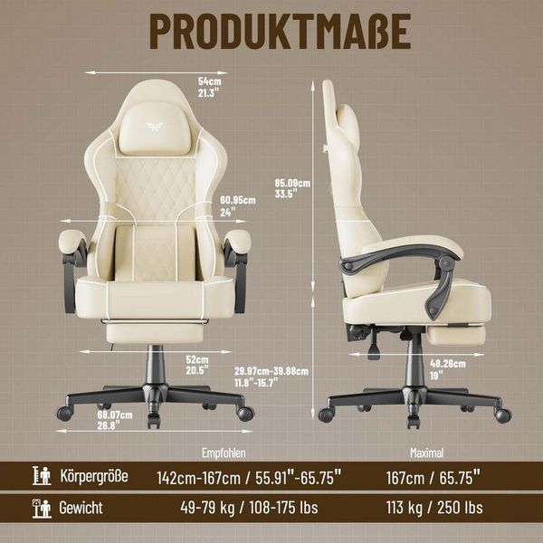 Huracan Gaming-Stuhl Gamer Chair mit verstellbare Kopfstütze und Lendenkissen,Ergonomisch