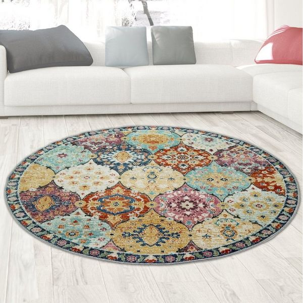 Carpetia Outdoorteppich In- und Outdoor, rund, Höhe: 5 mm, mit orientalischem Vintage-Ornamentmuster